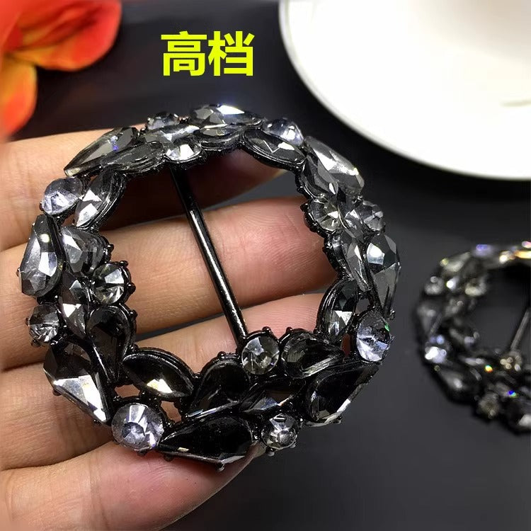 Wholesale Gold Metal Diamante Rhinestone Buckle Round Shape Rhinestone Buckle Slider for Wedding Party Chair Sash Decoration-81