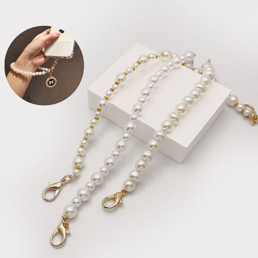 fashion Women Ladies Big White Pearl Chain cellphone Strap crossbody Beaded DIY handbag Purse Handle-44