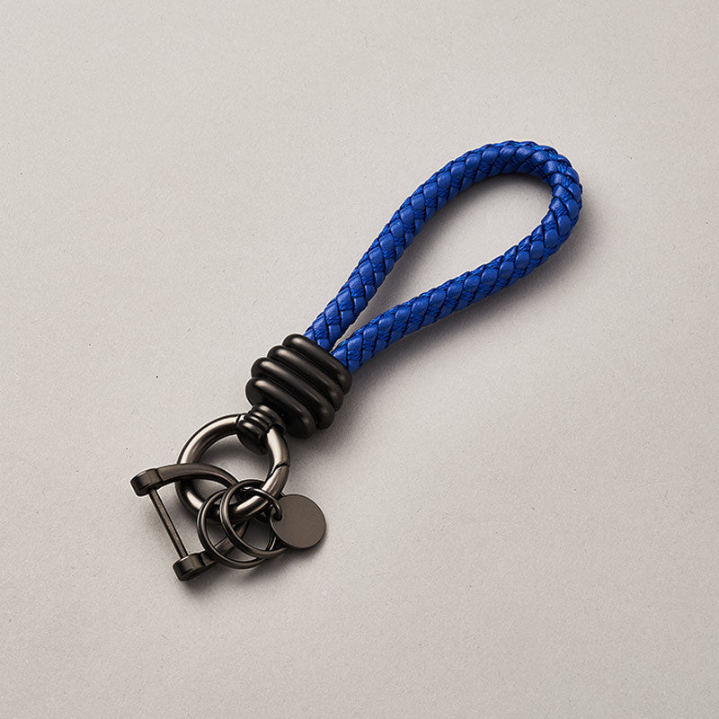 New color braided rope leather car key chain with horse buckle-55