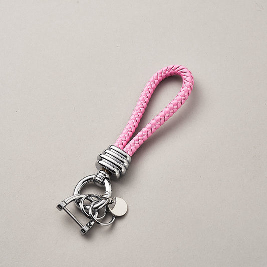 New color braided rope leather car key chain with horse buckle-55