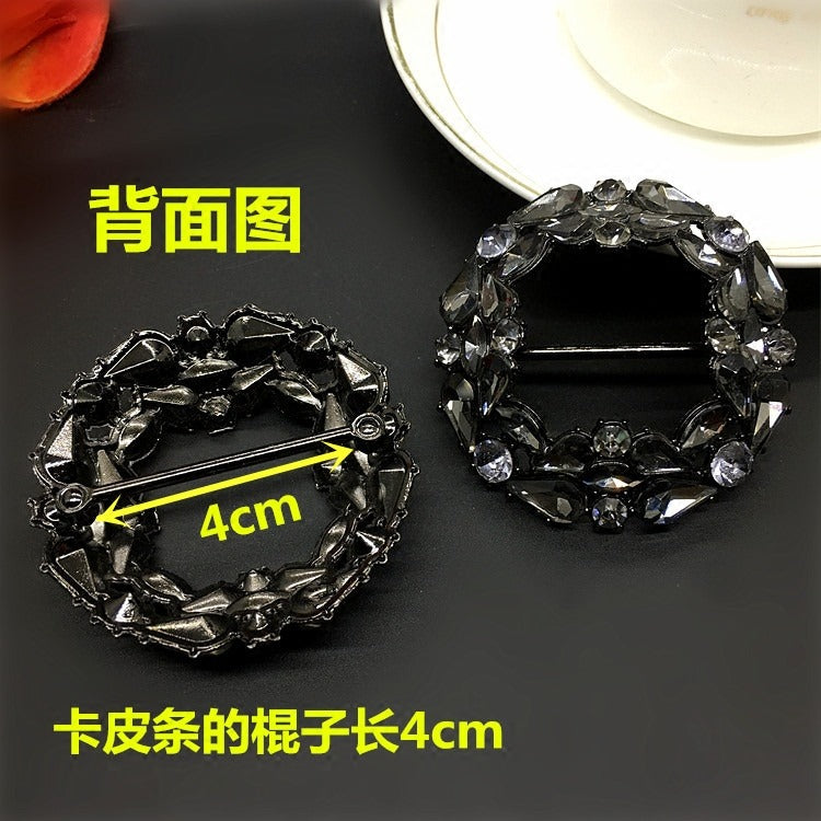 Wholesale Gold Metal Diamante Rhinestone Buckle Round Shape Rhinestone Buckle Slider for Wedding Party Chair Sash Decoration-81