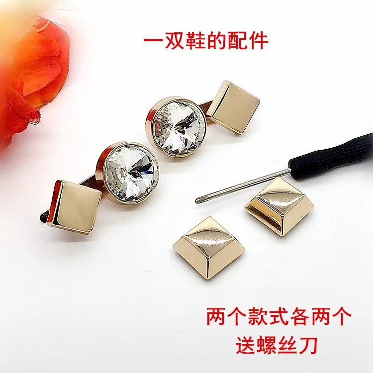Screw mounted simple shiny shoe buckle with diamond for ladies shoes-118
