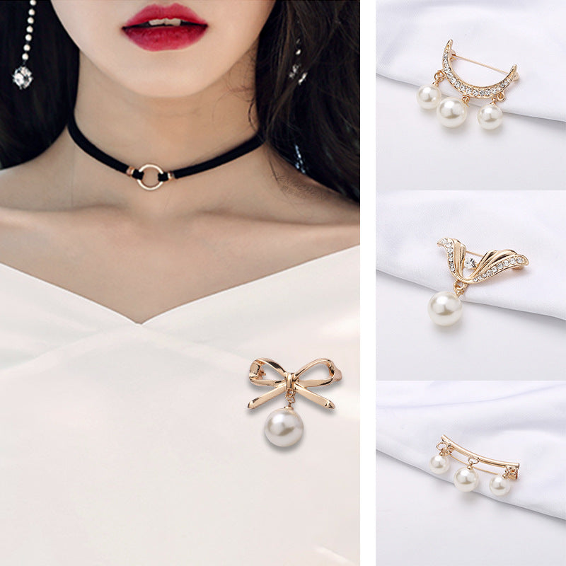 Japanese and Korean fashion anti-slip pearl brooch alloy rhinestone butterfly pin collar accessories wholesale-67