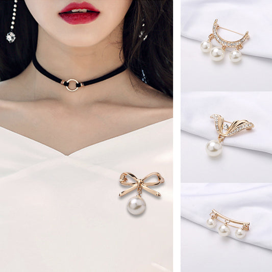 Japanese and Korean fashion anti-slip pearl brooch alloy rhinestone butterfly pin collar accessories wholesale-67