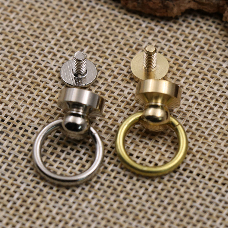 Brass O ring with screw studs Ball Post Rivet with O ring Screwback Round Head Nail for Purse Bag Anchor Connection Phone Case-68