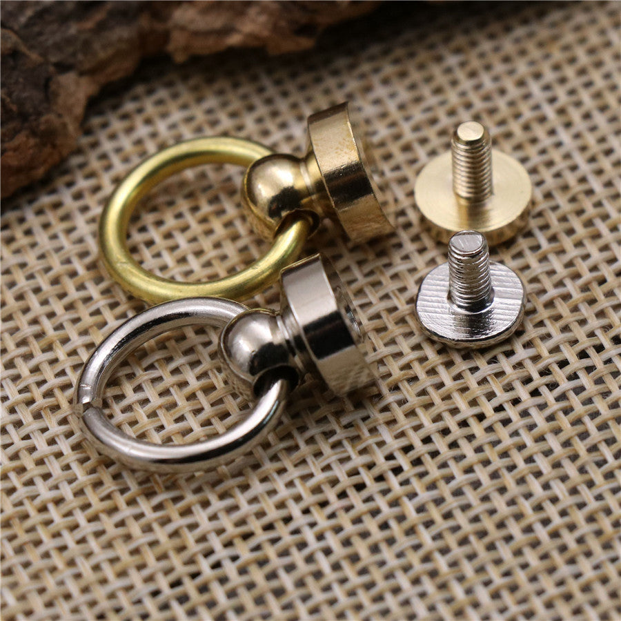 Brass O ring with screw studs Ball Post Rivet with O ring Screwback Round Head Nail for Purse Bag Anchor Connection Phone Case-68