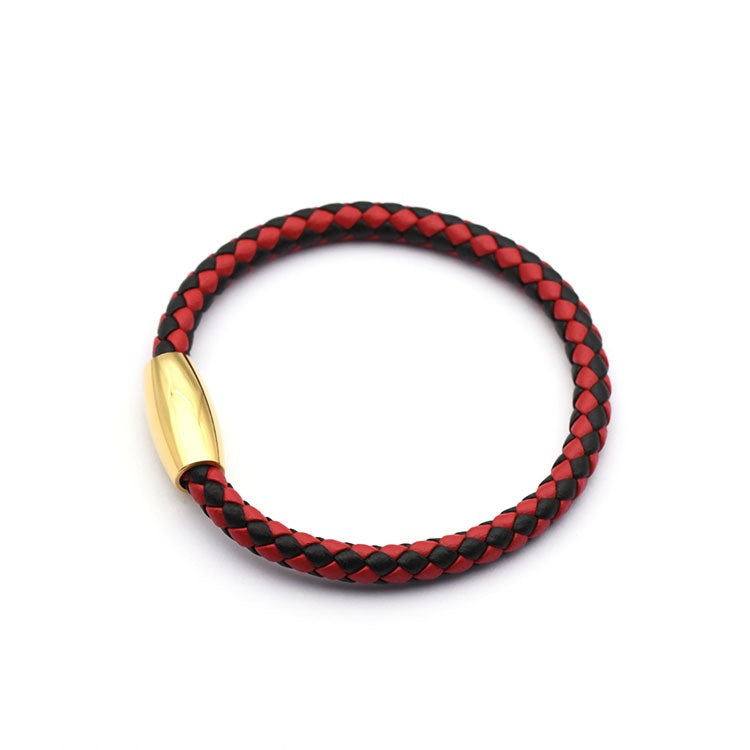 Fashion personality men's leather cord magnetic clasp bracelet stone bead bracelet-9